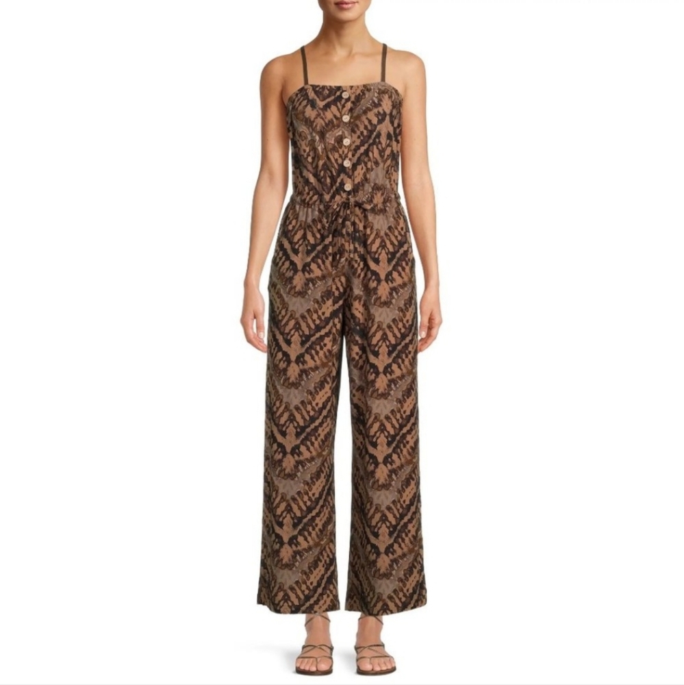 No Boundaries L 11/13 Jumpsuit Mocha Removable Straps Wide Leg W-3101
